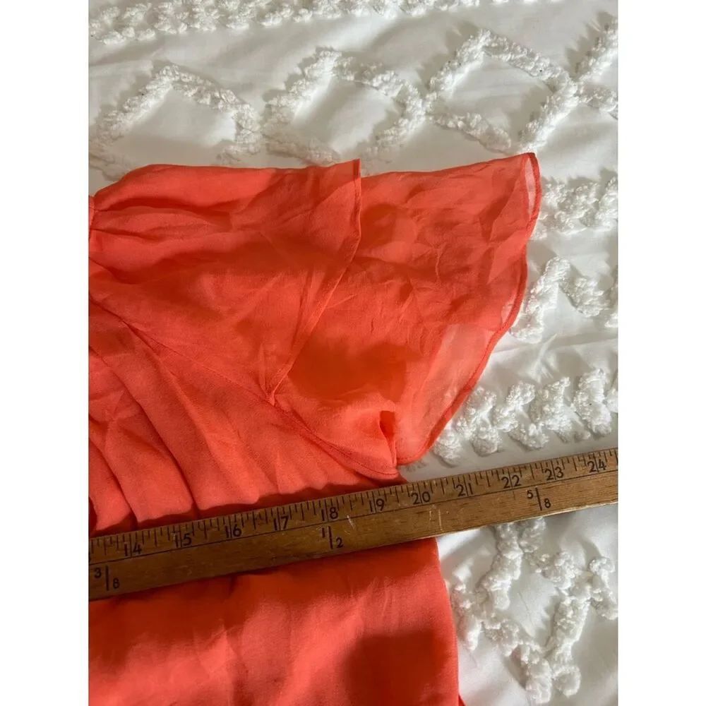 Alice + Olivia silk  Coral Pleated Neck Blouse with tie waist - Picture 5 of 8